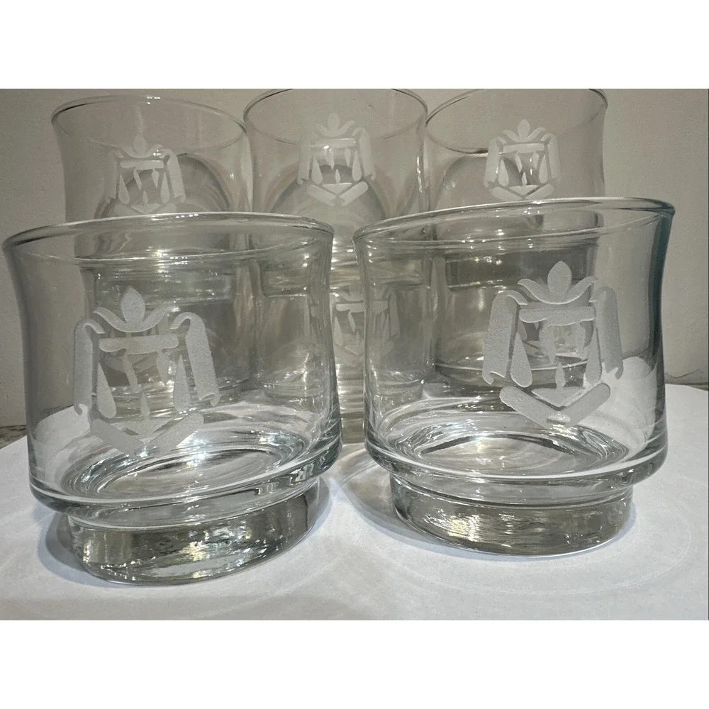 Vintage Set of 7 Kingsford Monogram W Whiskey Glasses 13oz Rocks Old Fashioned
